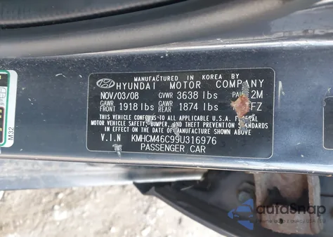 2009 Hyundai Accent Gls z USA, uszkodzony, nr VIN KMHCM46C99U316976